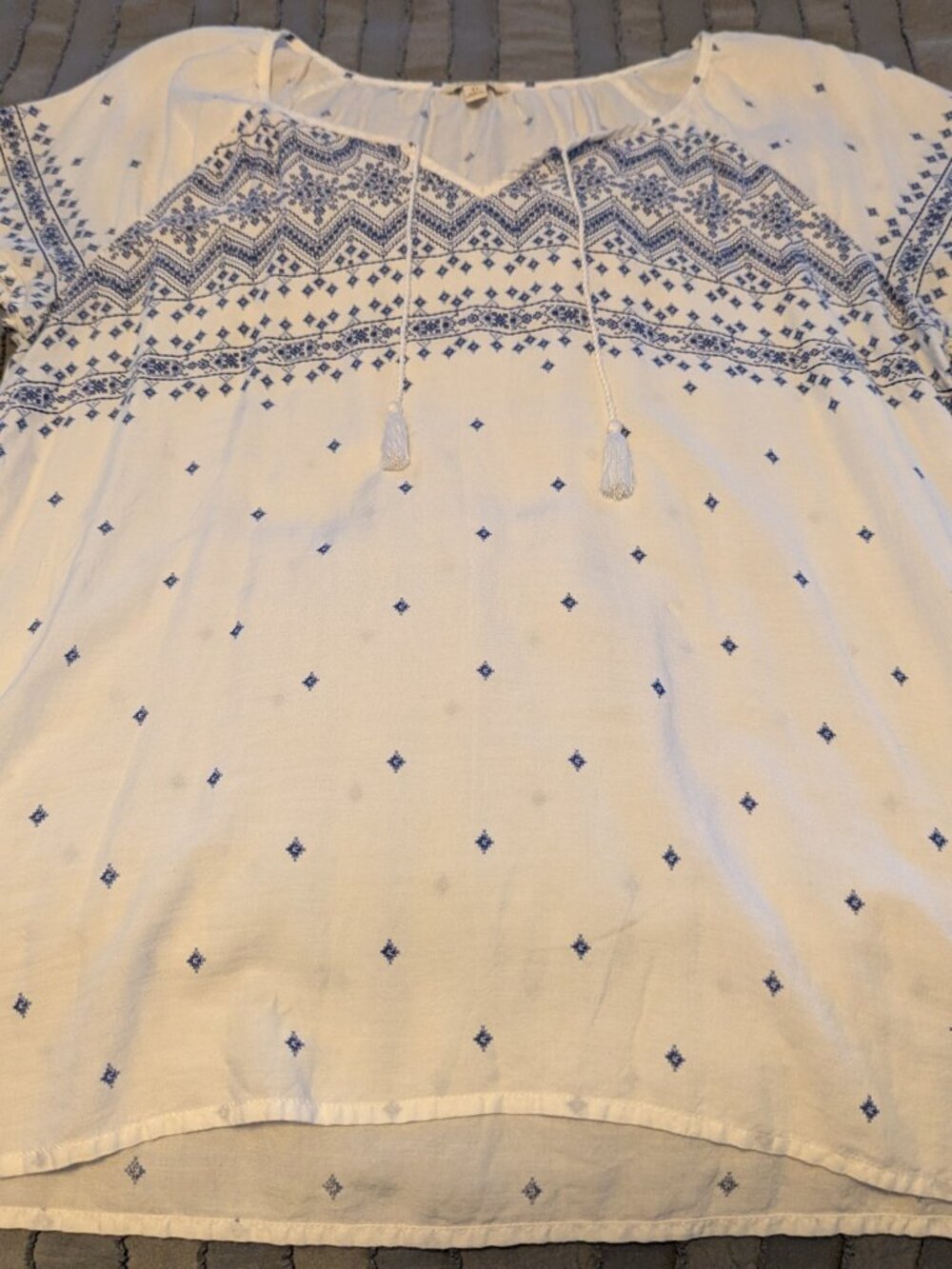 Sonoma Summer White & Blue Cotton Boho Top